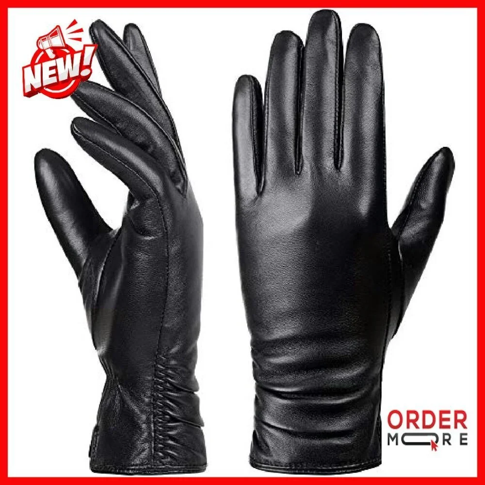 Women's Lambskin Leather Touchscreen Gloves, Cashmere Lined, Winter Driving